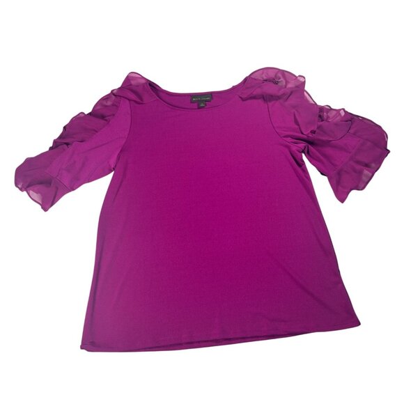 Bold Elements‎ Blouse Women's Large Magenta Top Ruffled Sleeve Cold Shoulder New - Picture 9 of 9